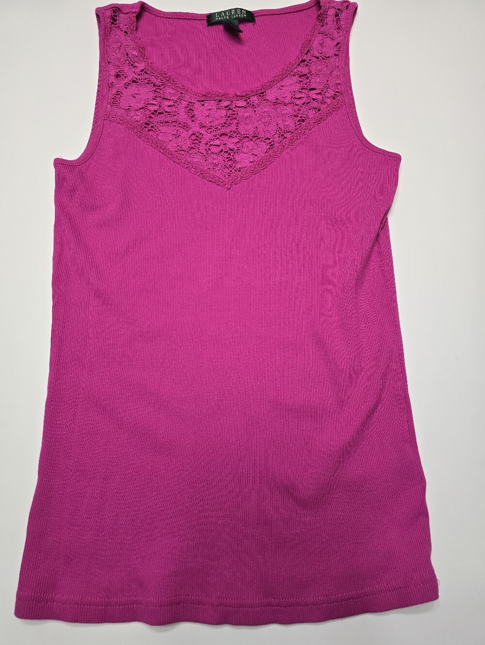 Lauren Ralph Lauren Pink Lace-Trim Tank Top